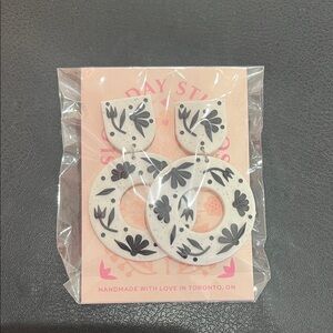 Floral Black and White Earrings